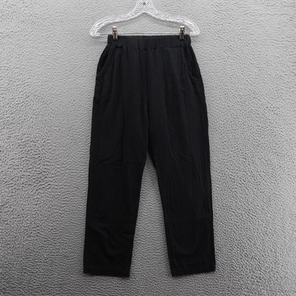 Anna Kaci‎ Cotton Ankle Pants Medium Black Women Casual Pull On Lightweight